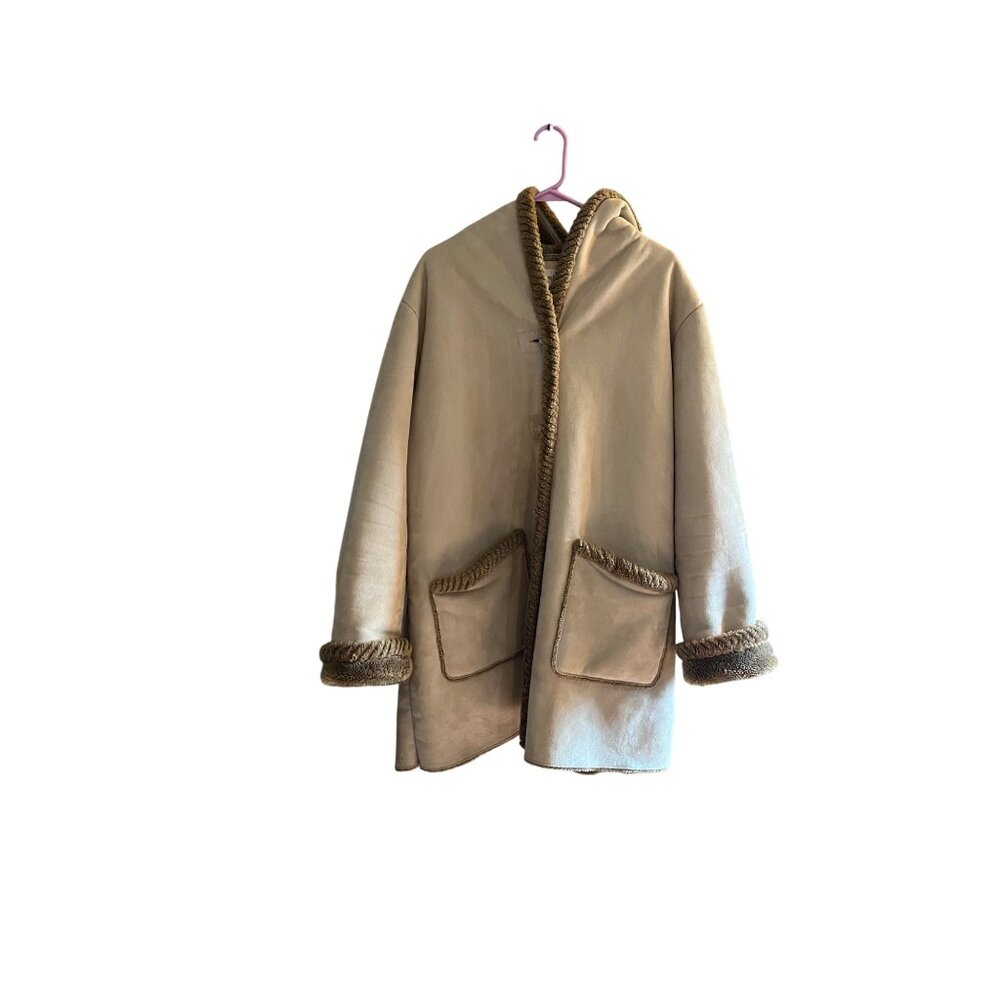 St. Johns Bay 2X Womens Faux fur suede  Hooded Coat With Trim Eskimo toggle coat